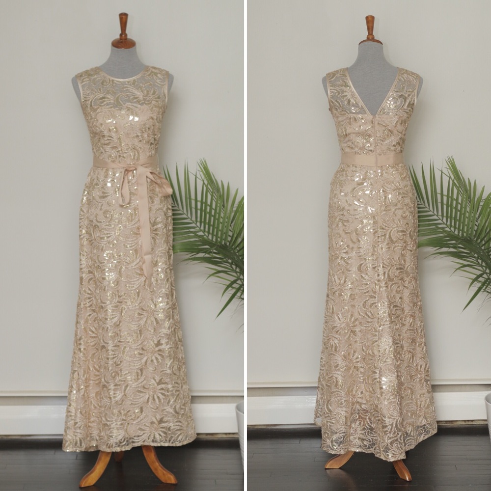 Size 4 - Betsy & Adam Gold Sequins Dress